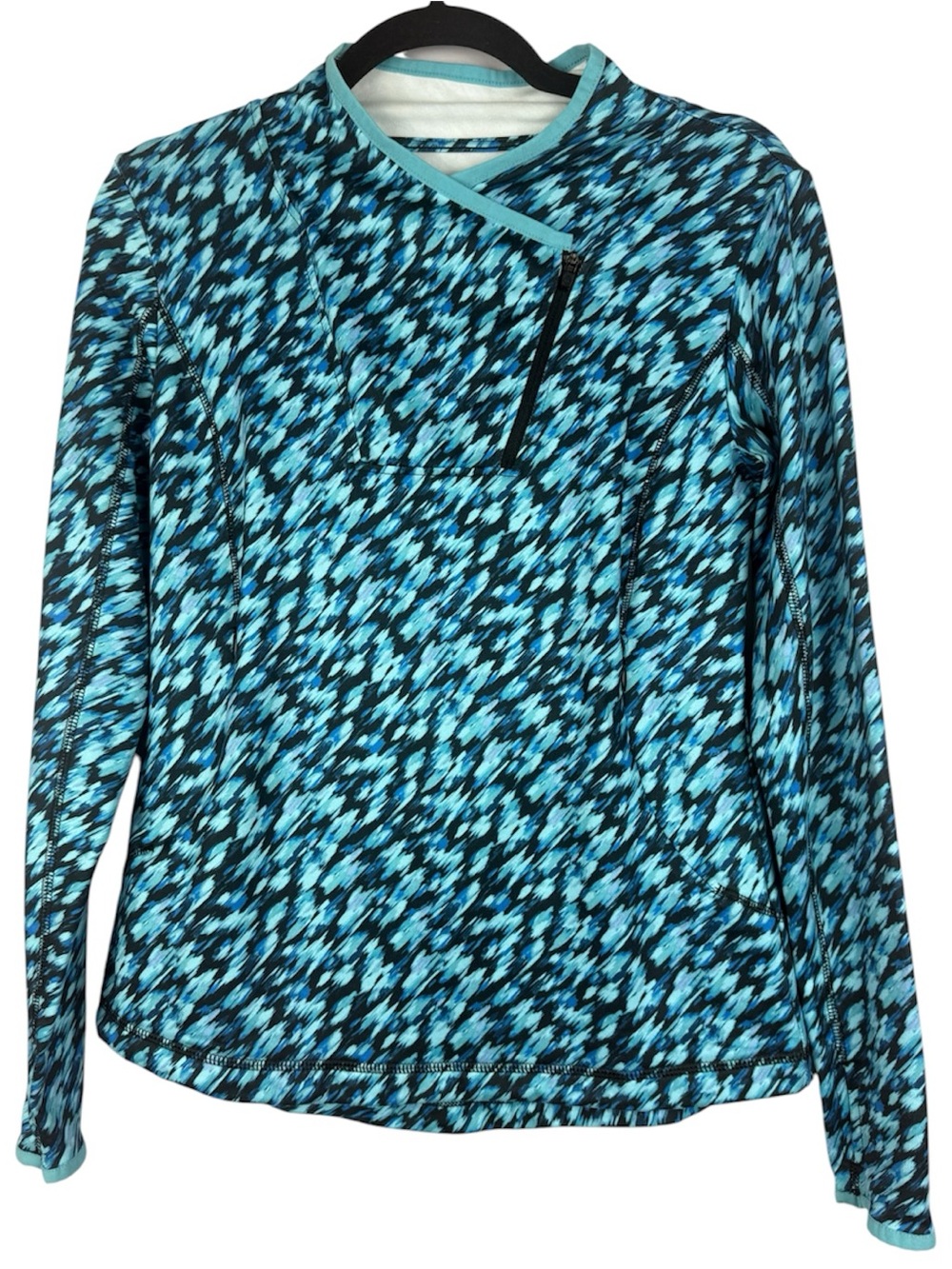 T by Talbots Asymmetric Zip Pullover Blue Print Thumbholes Petite P